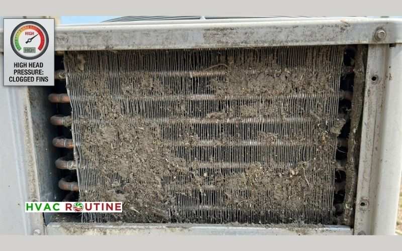 Dirty Daikin condenser coils restricting airflow causing high head pressure