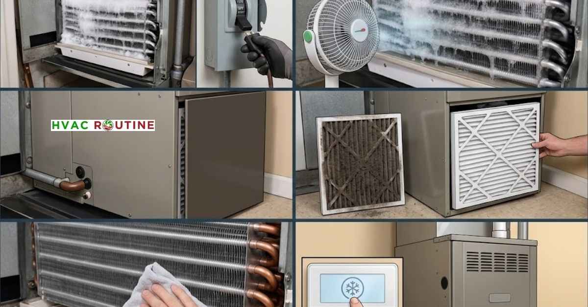 Frozen Evaporator Coil Defrosting Steps