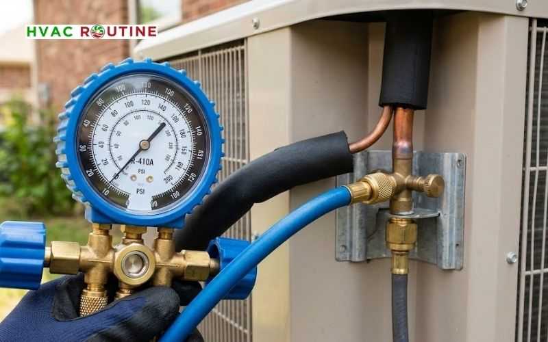 Low-side HVAC manifold gauge reading suction line pressure for R-410A refrigerant