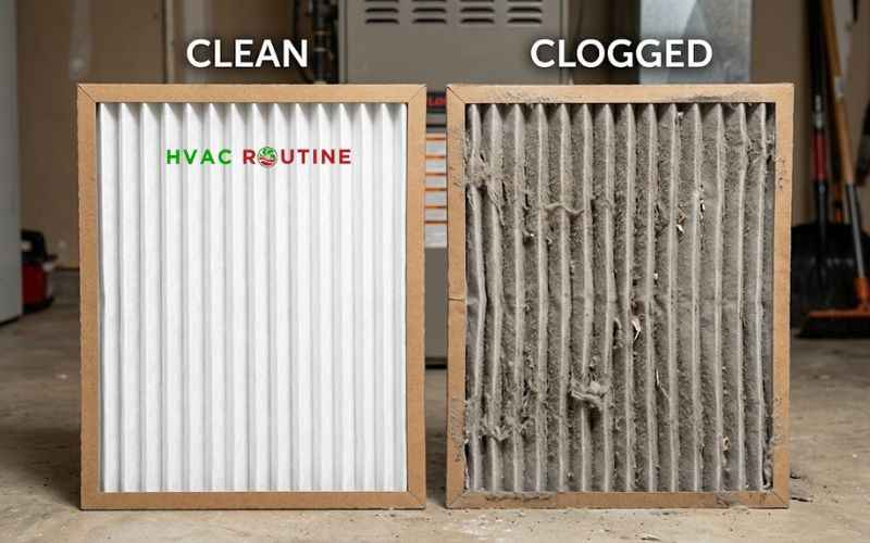Comparison between a new clean hvac filter and a clogged dirty filter