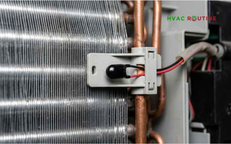 Daikin suction air thermistor bulb mounted on evaporator coil bracket