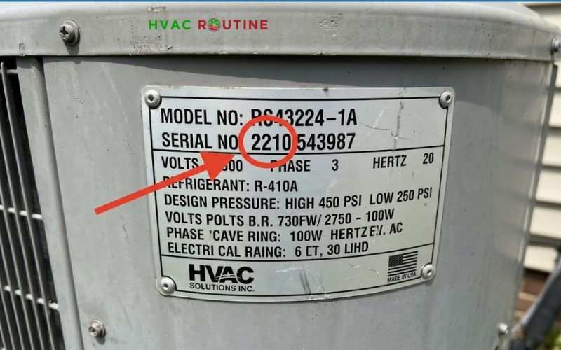 hvac condenser rating plate showing serial number location