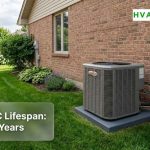 outdoor central air conditioner condenser unit showing typical lifespan