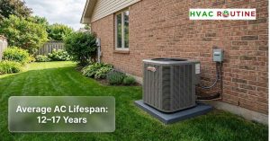 outdoor central air conditioner condenser unit showing typical lifespan